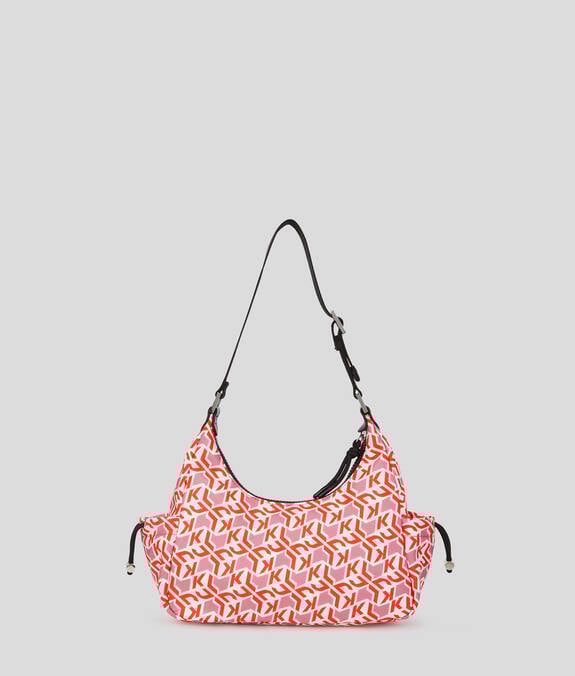 KARL LAGERFELD Borsa a spalla utility in nylon fantasia monogram con moschettone