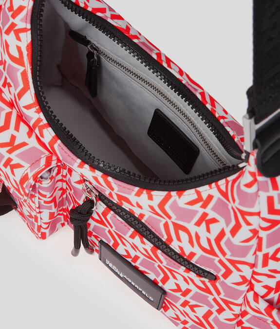 KARL LAGERFELD Borsa a spalla utility in nylon fantasia monogram con moschettone