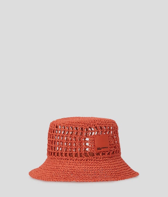 KARL LAGERFELD Cappello da pescatore in raffia intarsiato corallo