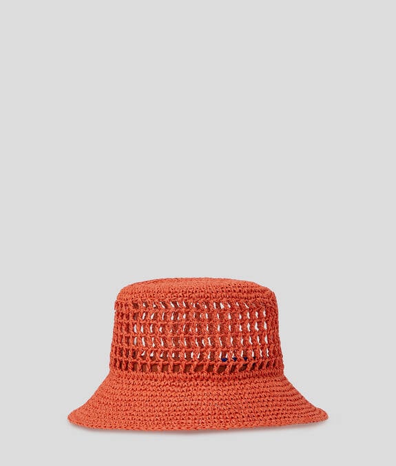 KARL LAGERFELD Cappello da pescatore in raffia intarsiato corallo