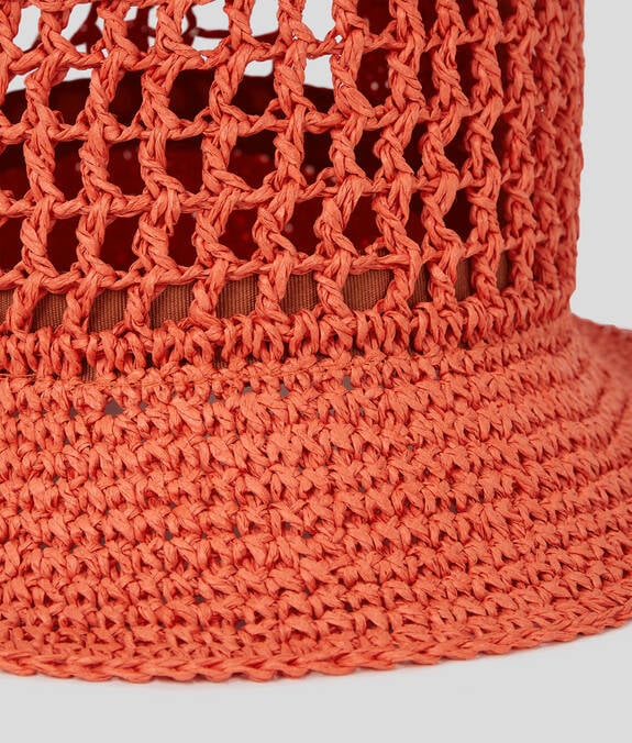 KARL LAGERFELD Cappello da pescatore in raffia intarsiato corallo