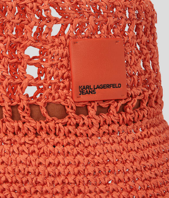 KARL LAGERFELD Cappello da pescatore in raffia intarsiato corallo