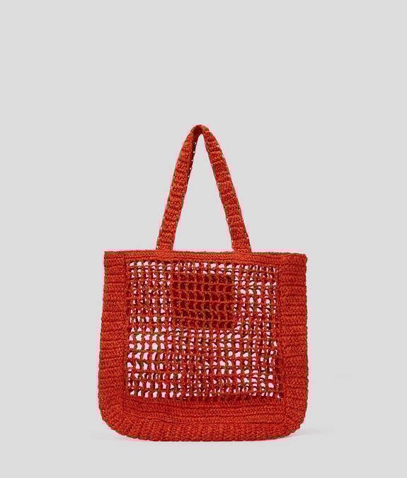 KARL LAGERFELD Borsa shopper in raffia intarsiata rossa con logo frontale