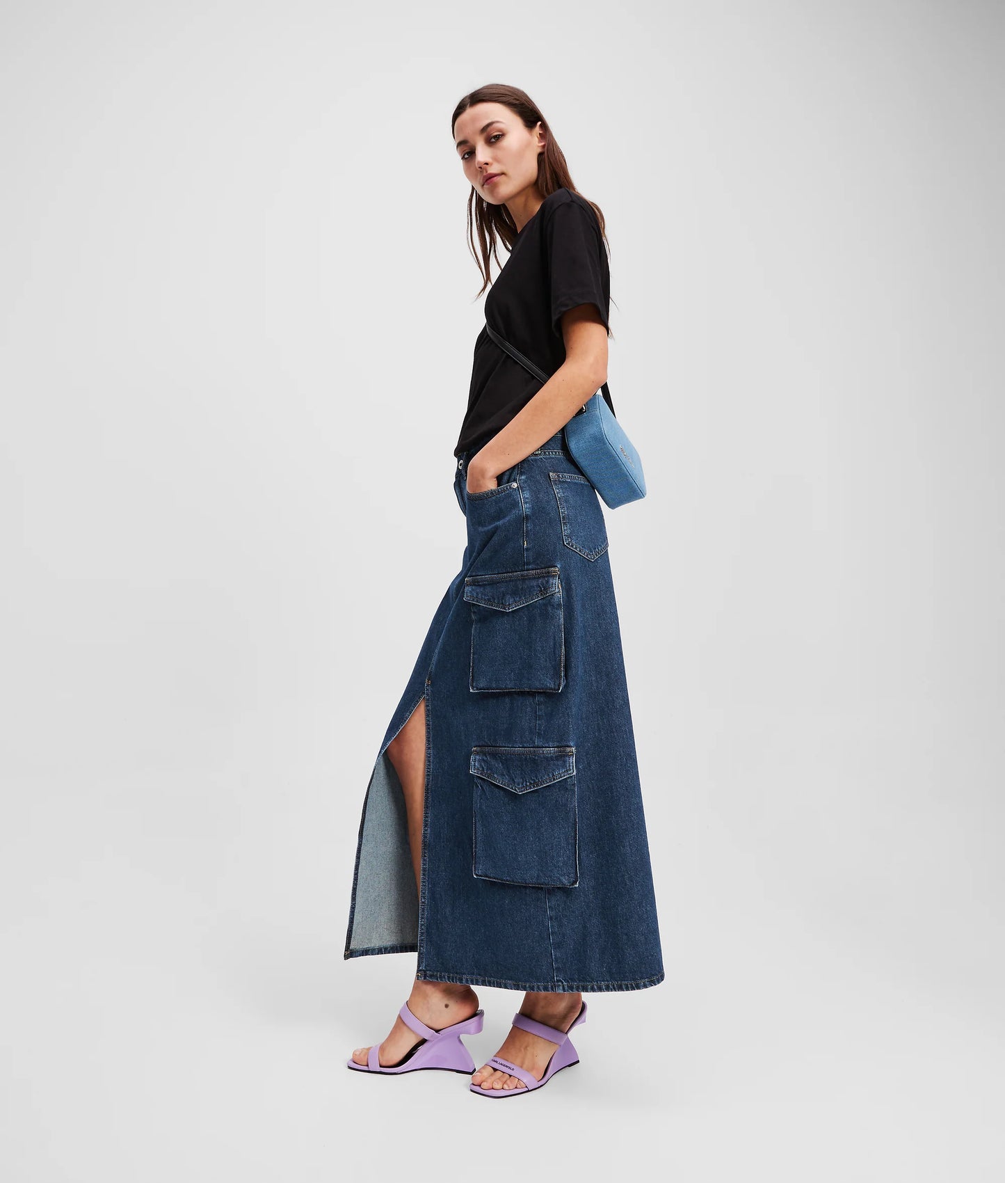 KARL LAGERFELD JEANS Maxi gonna in denim utility