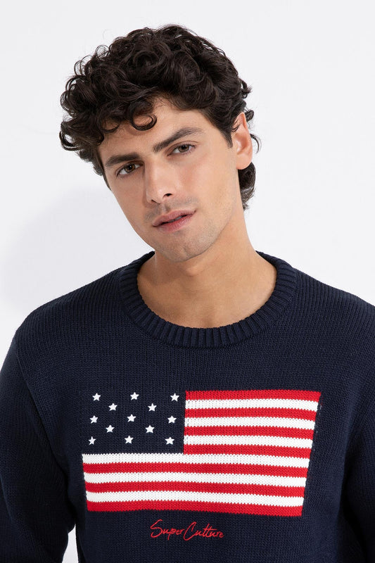 SUPERCULTURE Maglia girocollo con bandiera USA