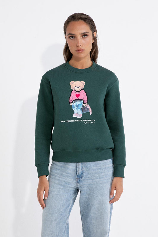 SUPERCULTURE Felpa girocollo invernale con micropile interno TEDDY VERDE