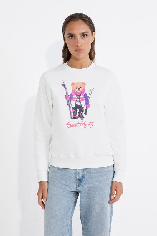 SUPERCULTURE Felpa girocollo invernale con stampa orsetto SAINT MORITZ