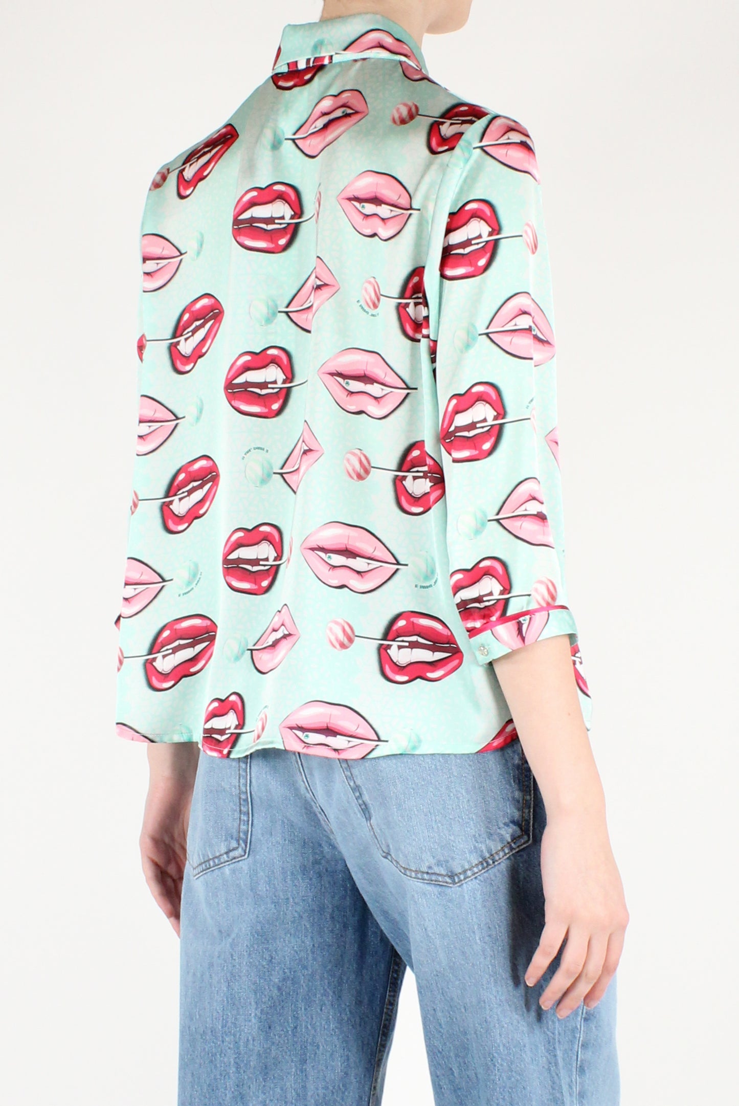 IL THE' DELLE 5 Camicia donna stampa bocche e lecca lecca tiffany maniche 3/4