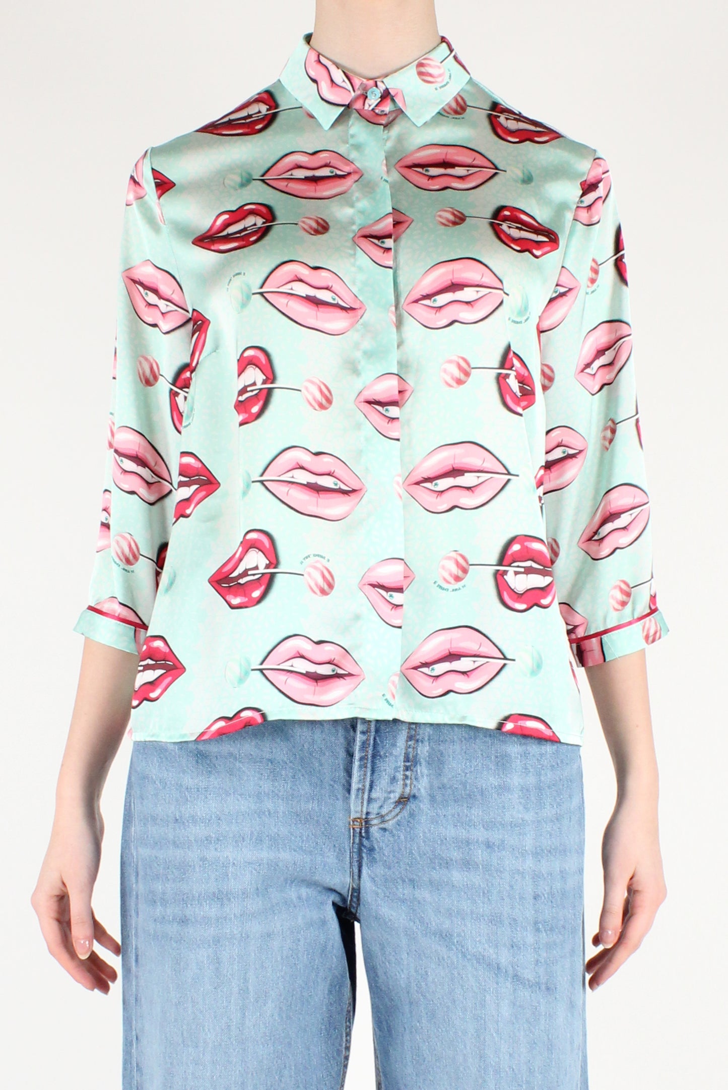 IL THE' DELLE 5 Camicia donna stampa bocche e lecca lecca tiffany maniche 3/4