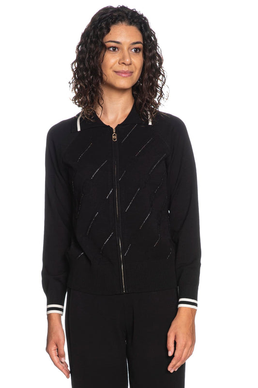 LIU JO Maglia cardigan con zip loghi strass