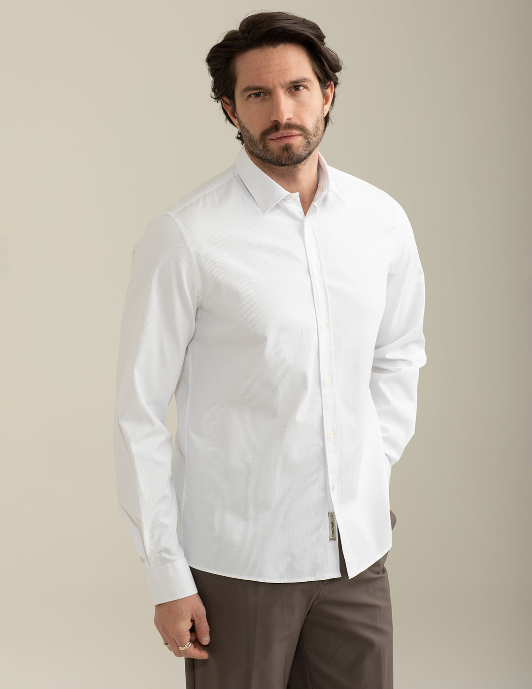 FRED MELLO Camicia maniche lunghe uomo microperatajacquard vestibilità slim