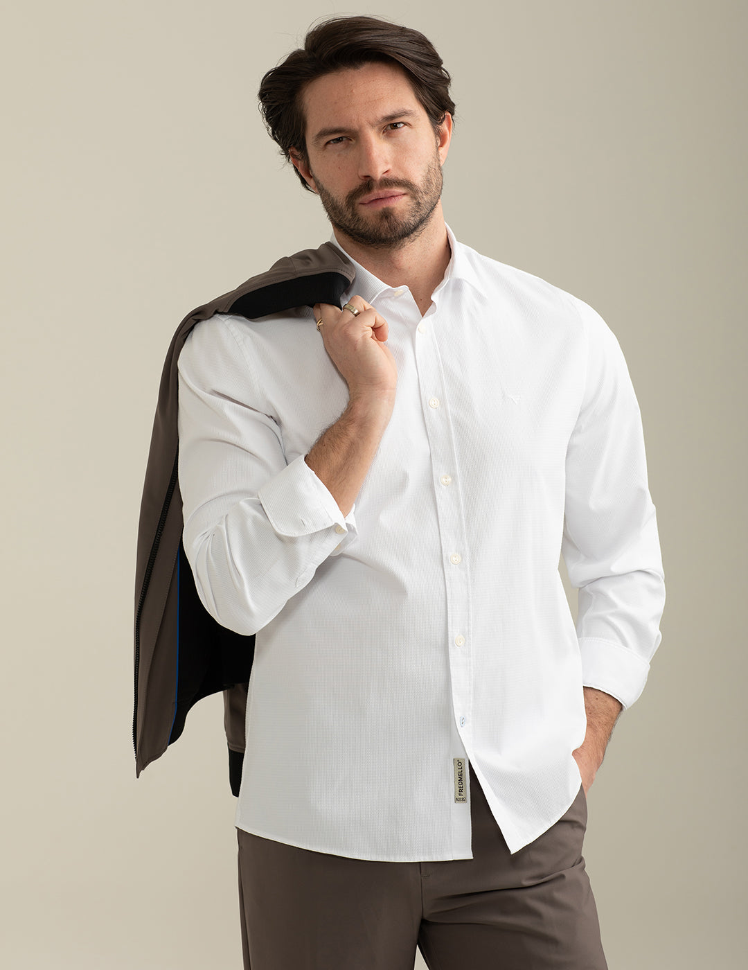 FRED MELLO Camicia maniche lunghe uomo microperatajacquard vestibilità slim