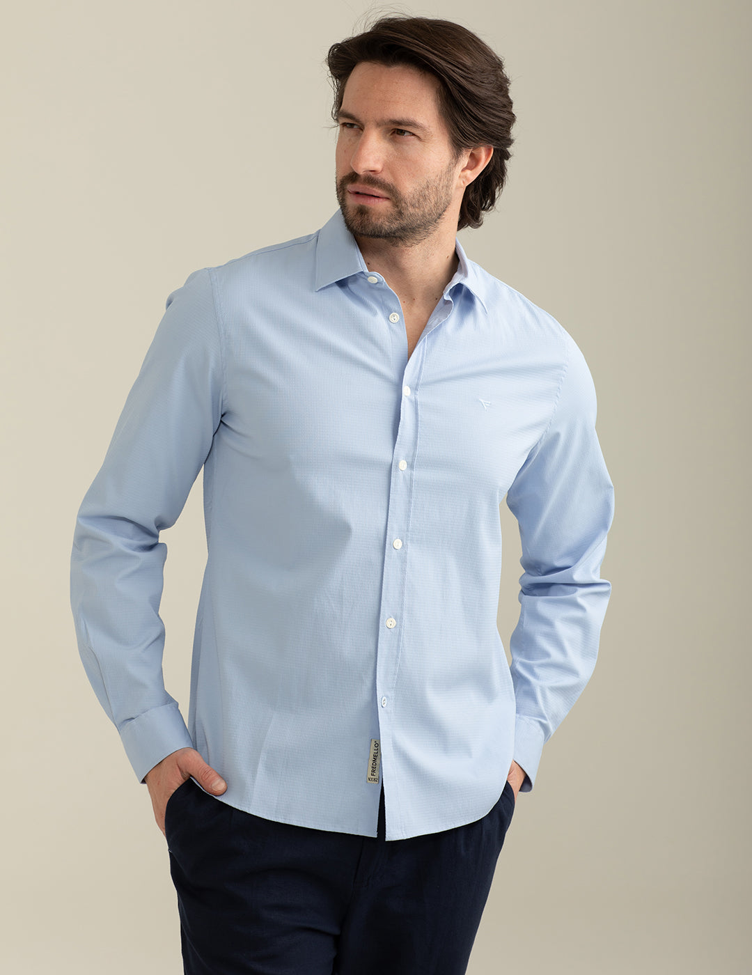 FRED MELLO Camicia maniche lunghe uomo microperatajacquard vestibilità slim
