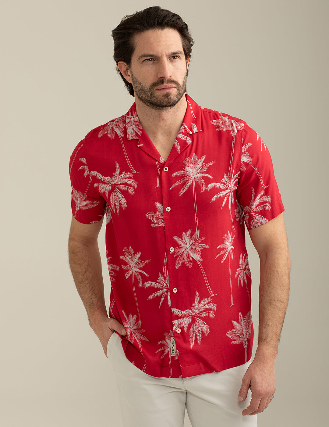 FRED MELLO Camicia maniche corte in voile di viscosa collo bowling fantasia floreale