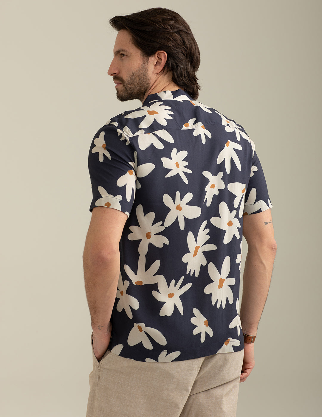 FRED MELLO Camicia maniche corte in voile di viscosa collo bowling fantasia floreale