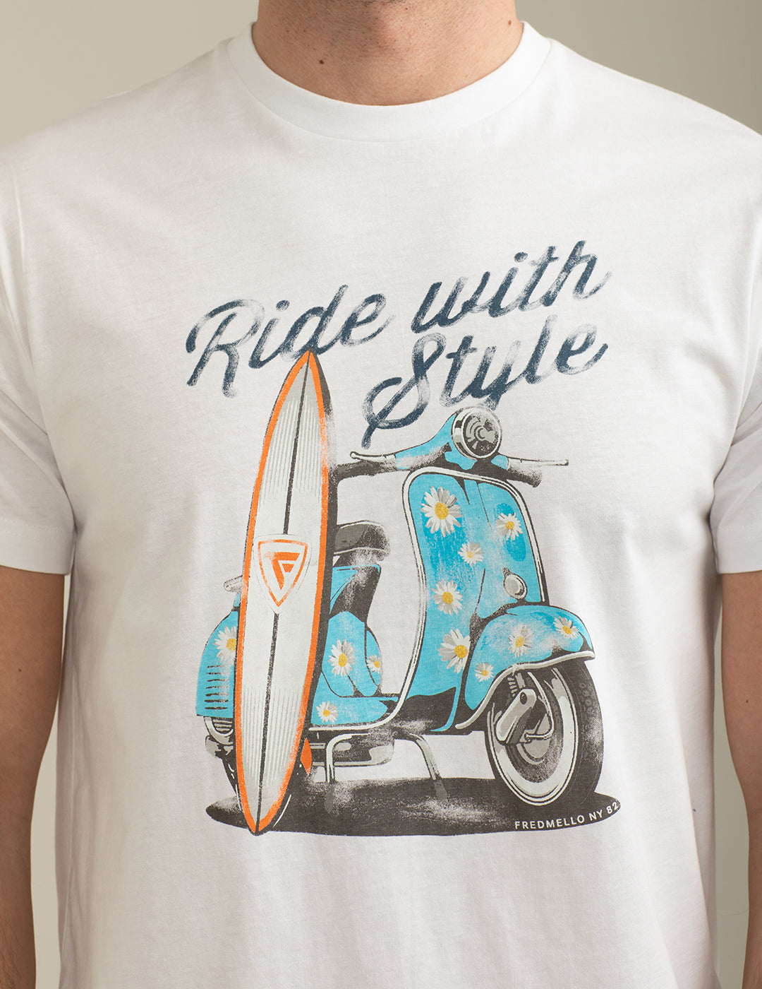 FRED MELLO T-Shirt girocollo con stampa frontale surf vintage