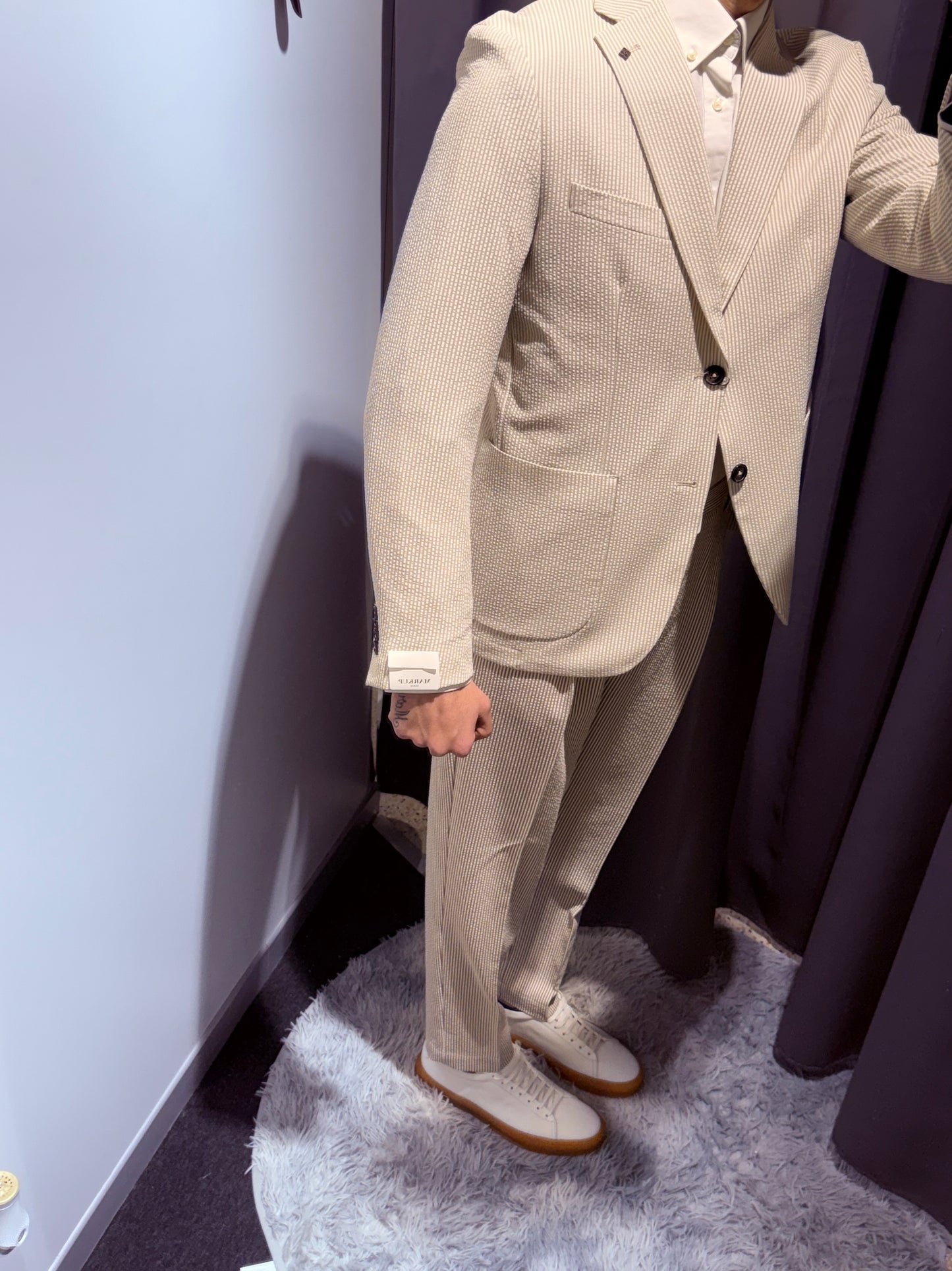 MARKUP Giacca in tessuto seersucker millerighe beige e bianco