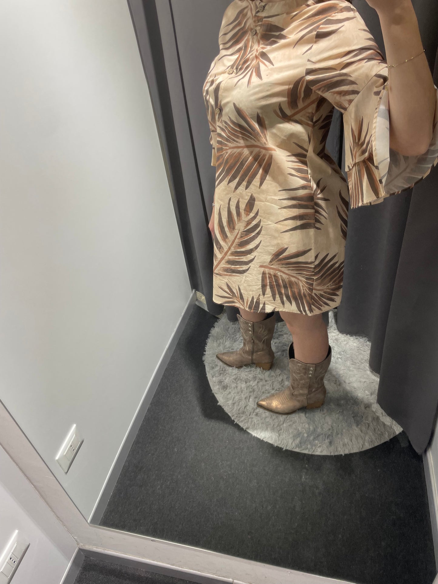 MARKUP Abito manica 3/4 in mussola di cotone stampa foliage beige