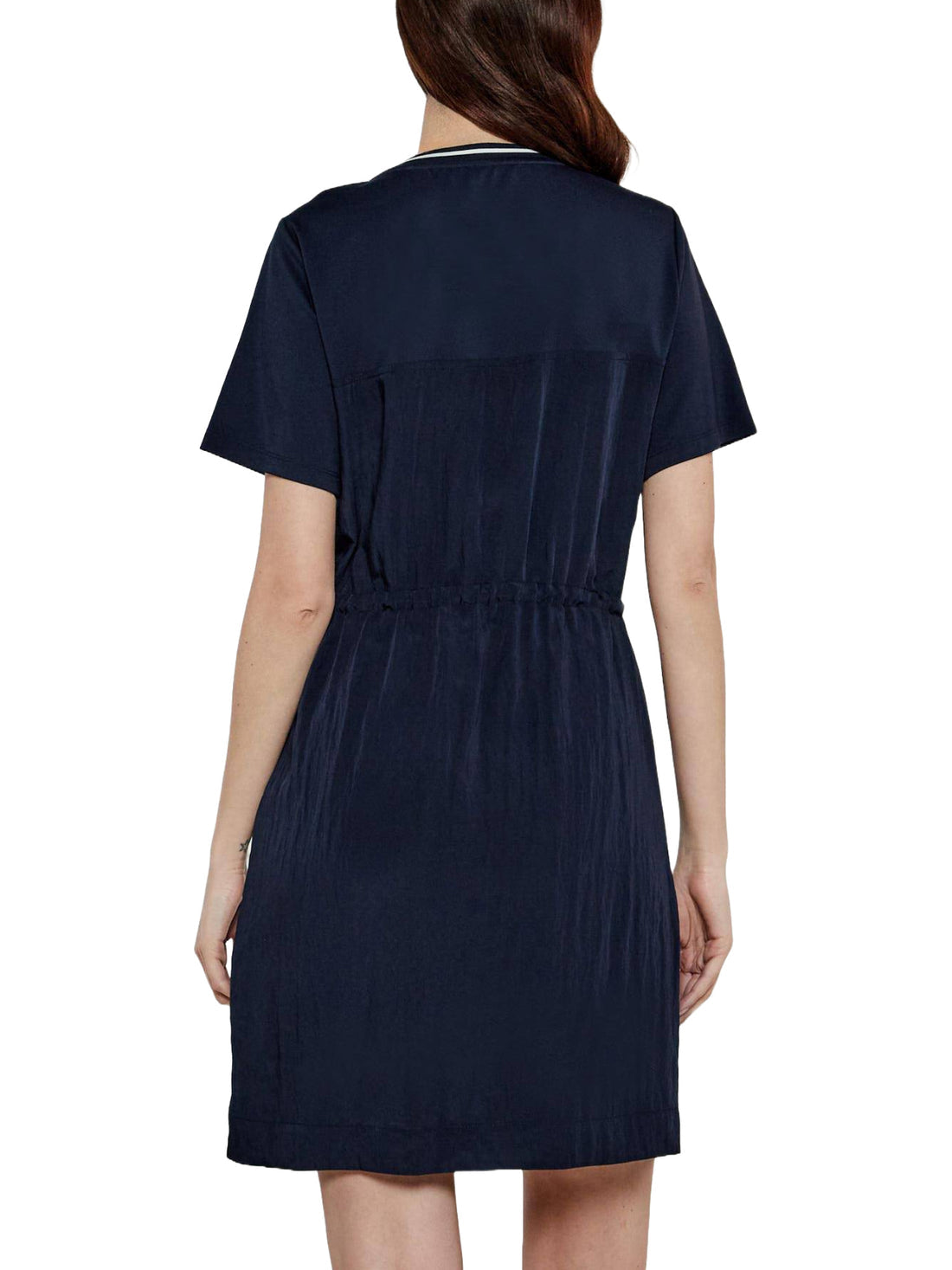 LIU JO Vestito corto con maniche corte blu in viscosa, coulisse al punto vita e tasche frontali