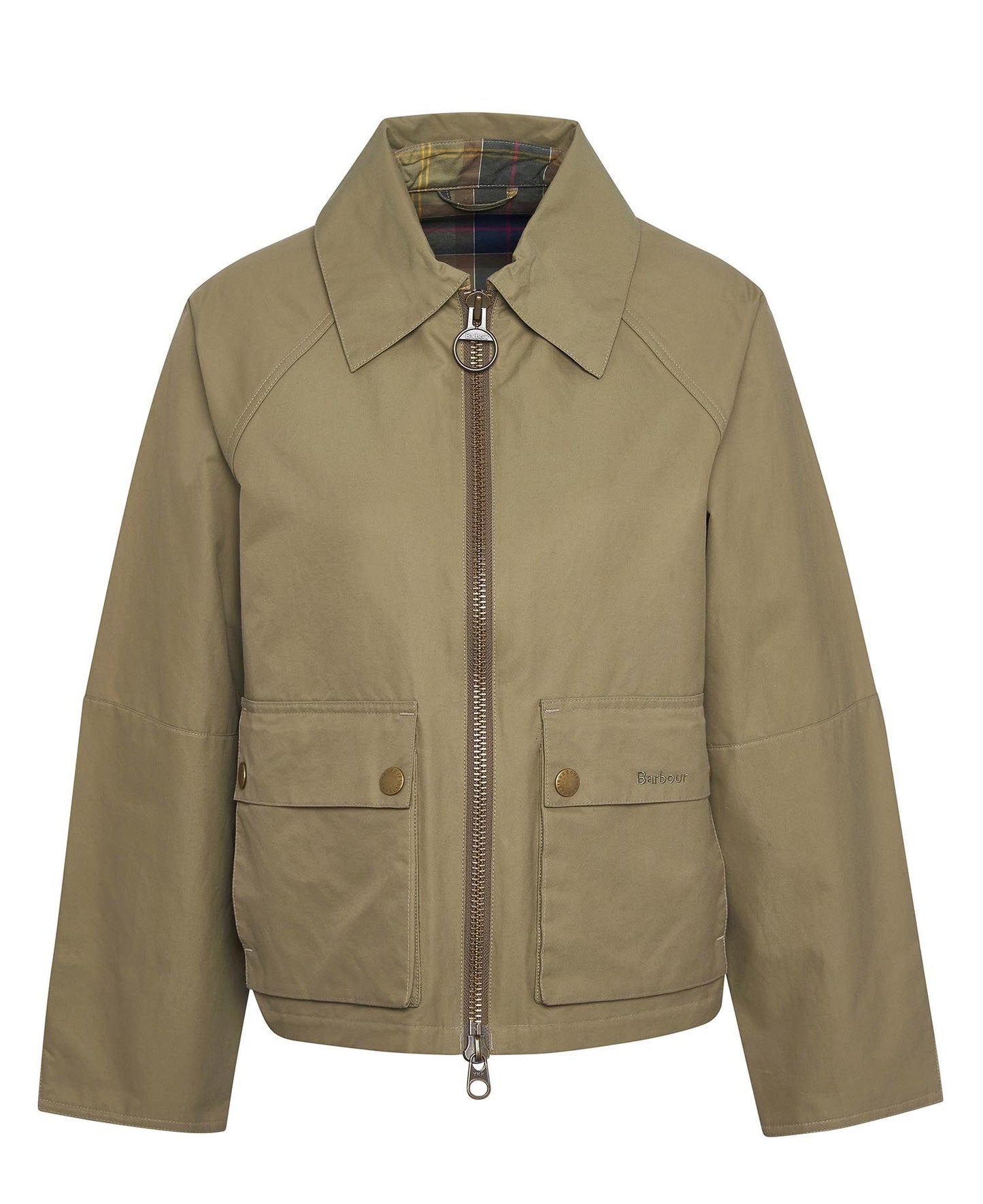 BARBOUR Giubbotto a trapezio donna TILDA in cotone sfoderato e inserti tartan