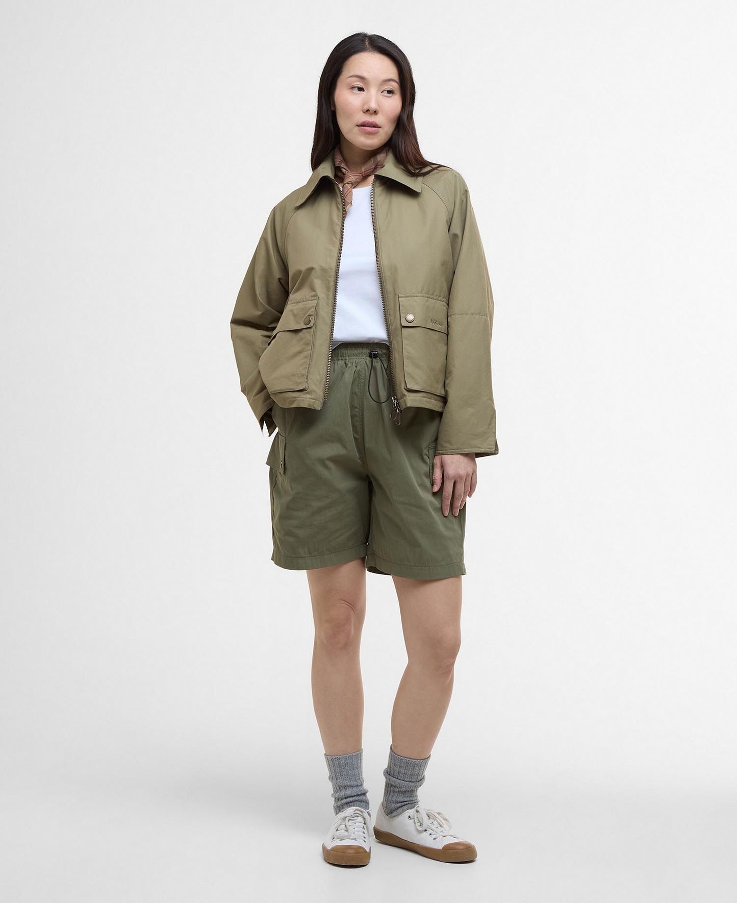 BARBOUR Giubbotto a trapezio donna TILDA in cotone sfoderato e inserti tartan
