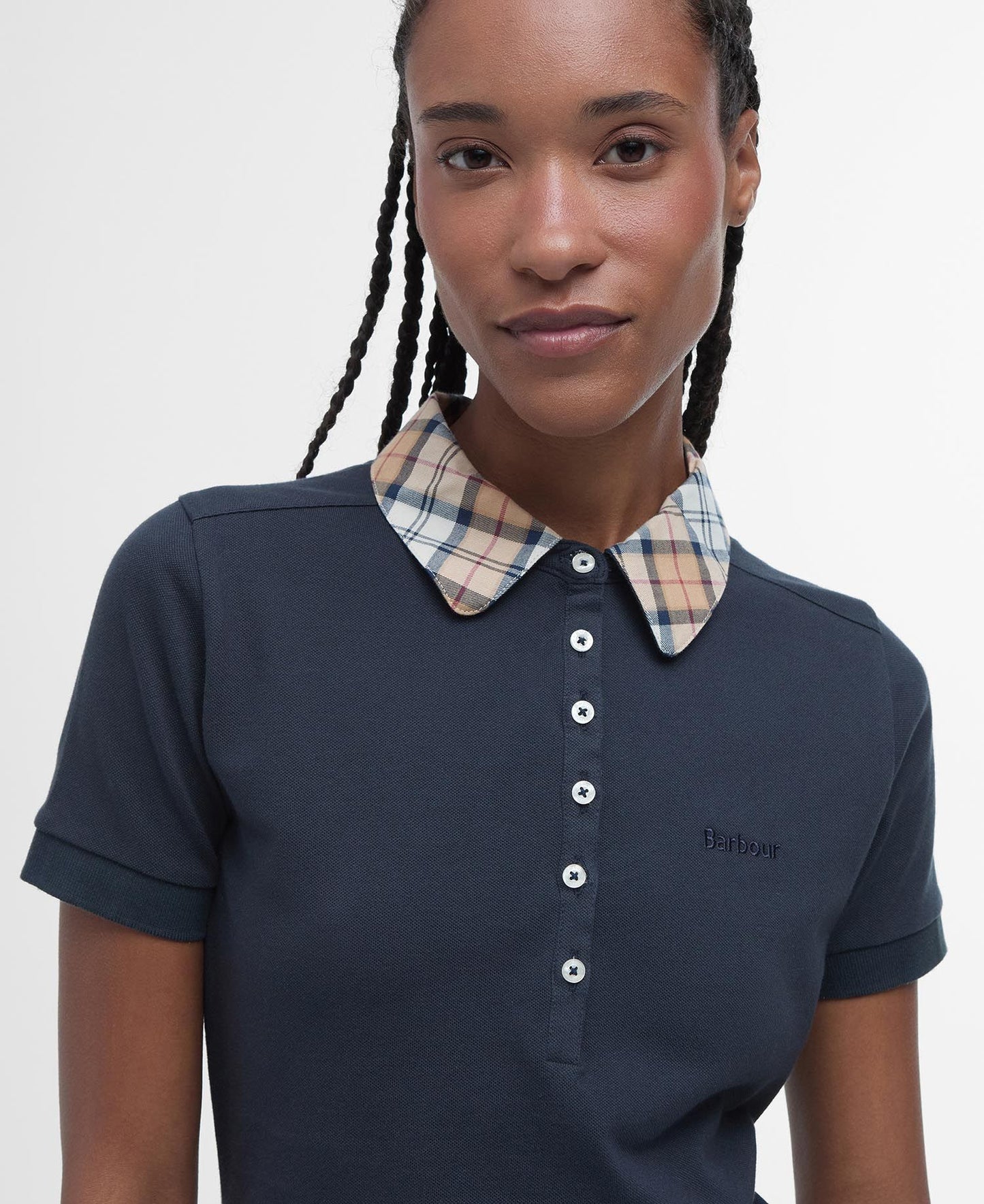BARBOUR Polo maniche corte donna con colletto in contrasti tartan MALVERN