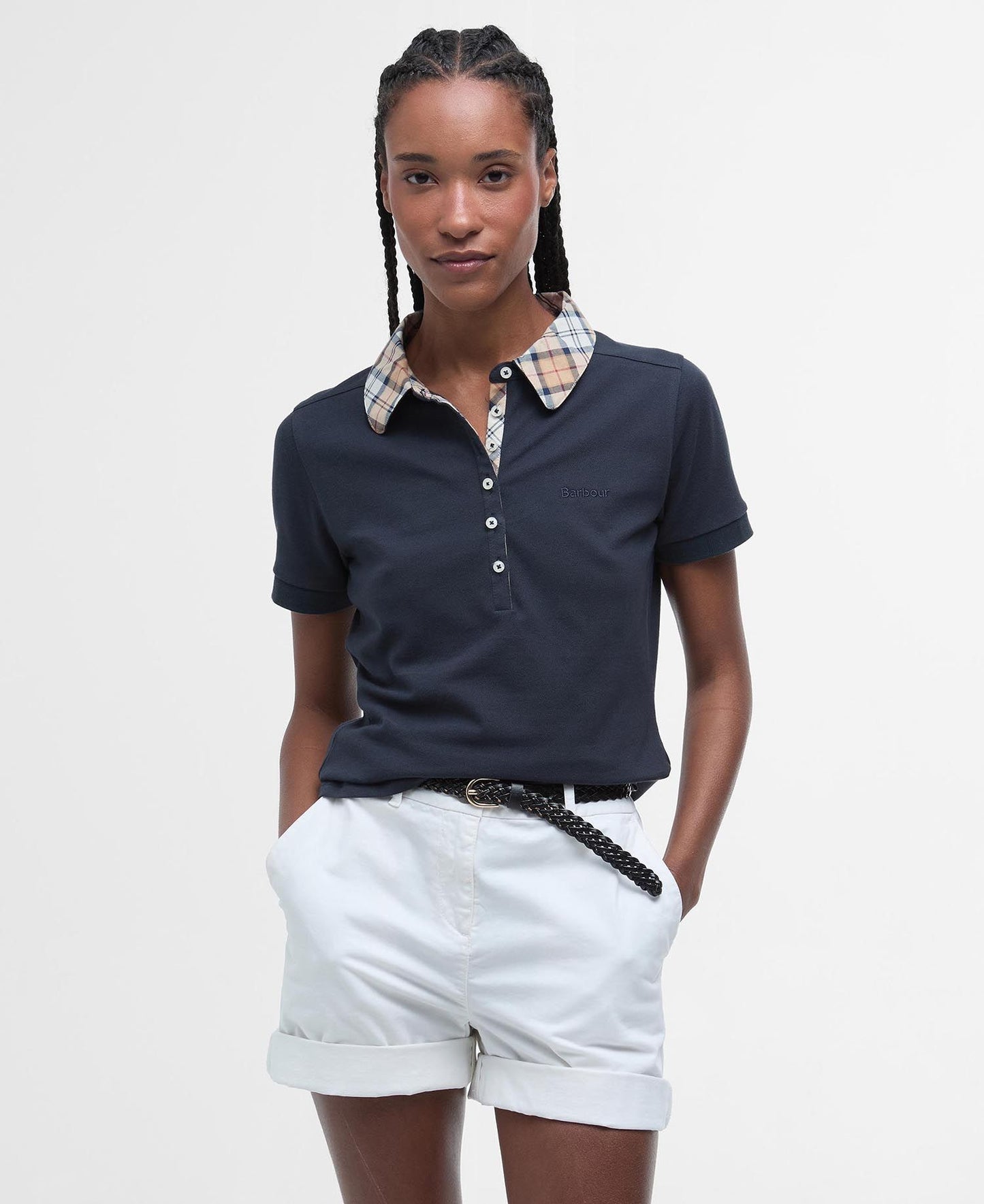 BARBOUR Polo maniche corte donna con colletto in contrasti tartan MALVERN