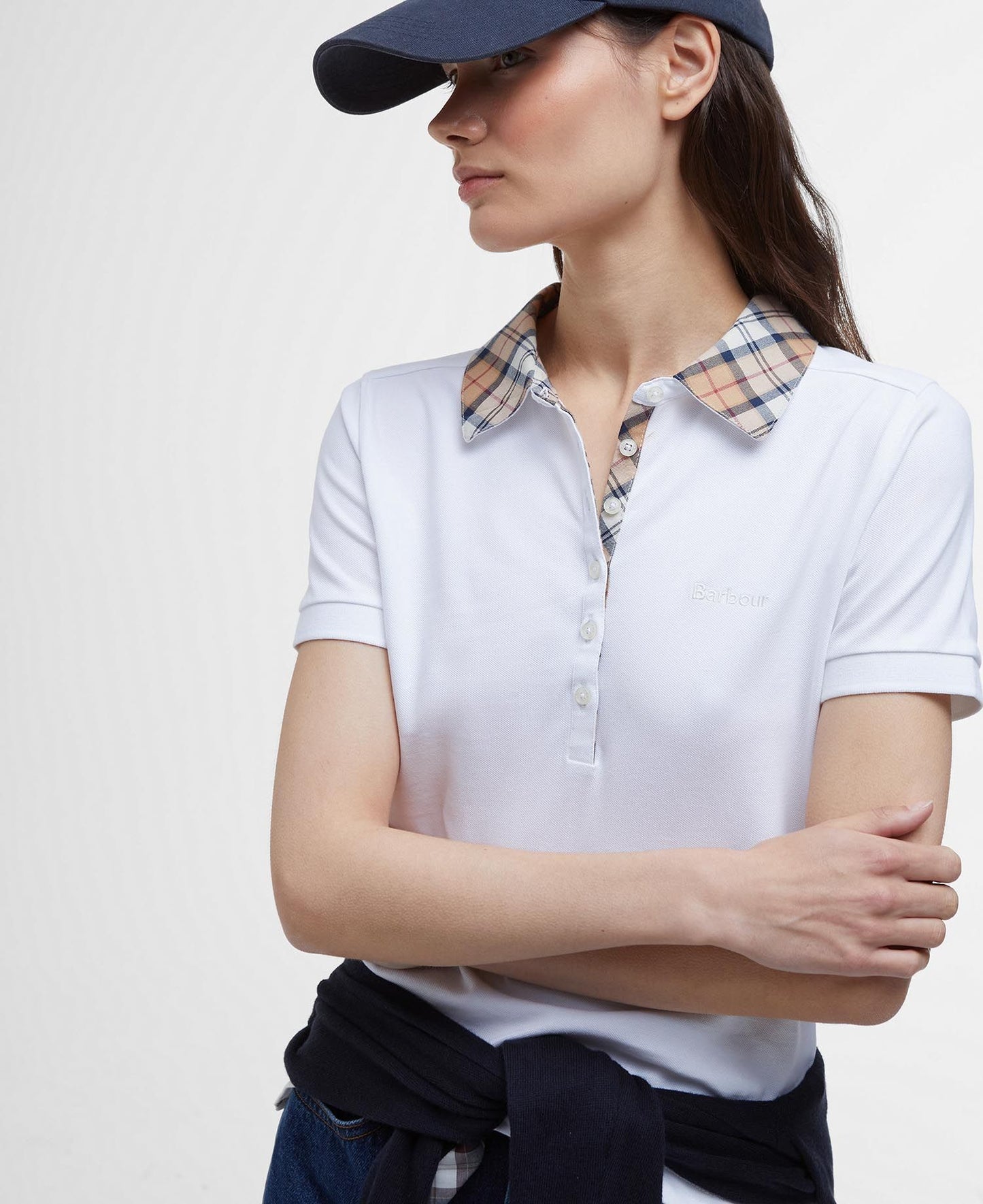 BARBOUR Polo maniche corte donna con colletto in contrasti tartan MALVERN
