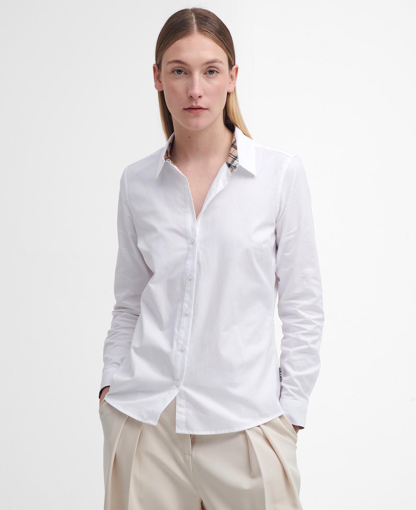 BARBOUR Camicia donna maniche lunghe con inserto tartan nel sottocollo DERWENT