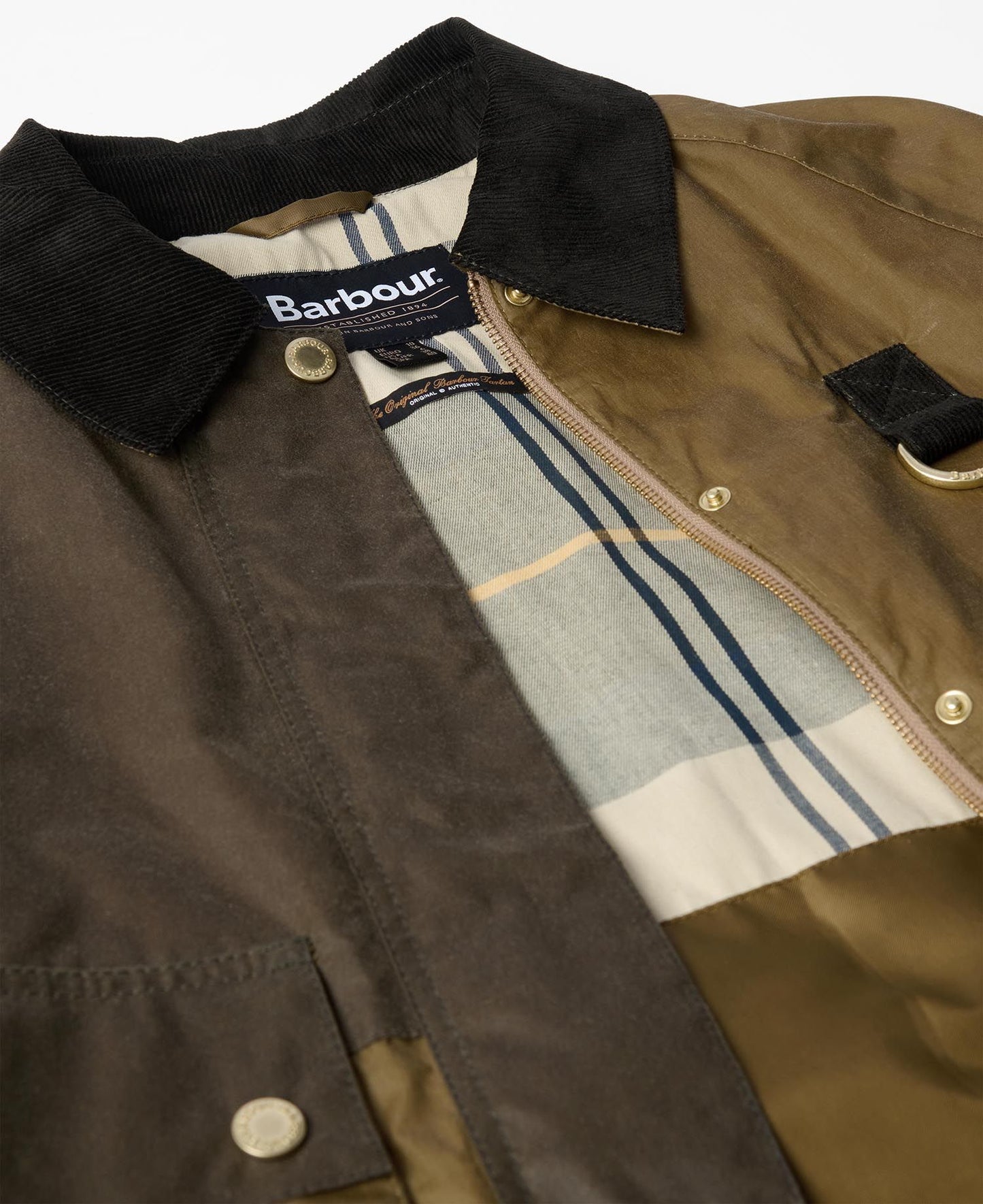 BARBOUR Giacca cerata corta a trapezio patch in contrasti verde ALMA WAXED