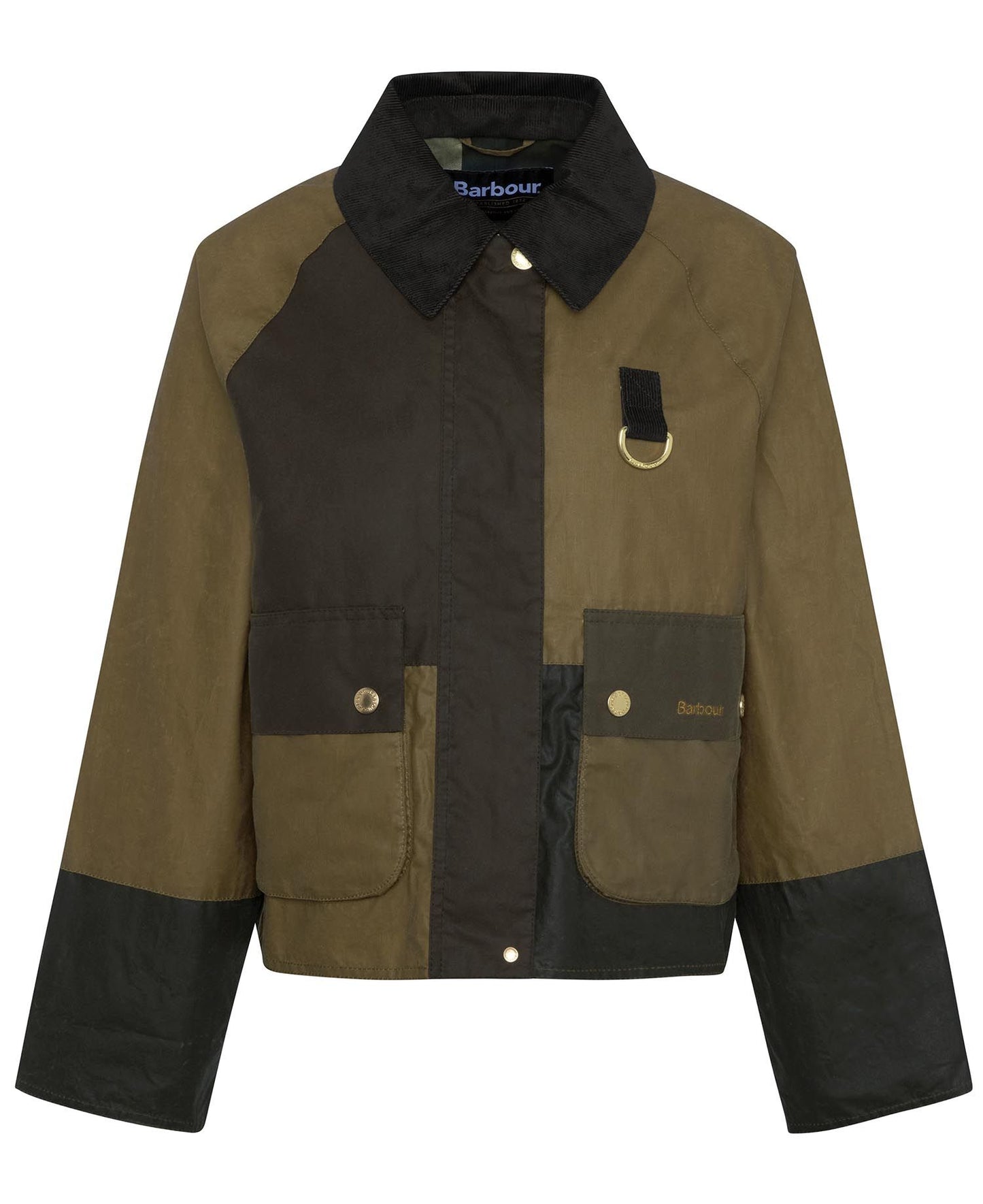 BARBOUR Giacca cerata corta a trapezio patch in contrasti verde ALMA WAXED
