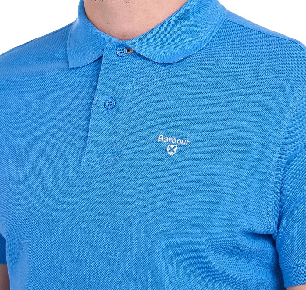 BARBOUR Polo uomo maniche corte in piquè con inserti tartan sotto ai bottoni e collo