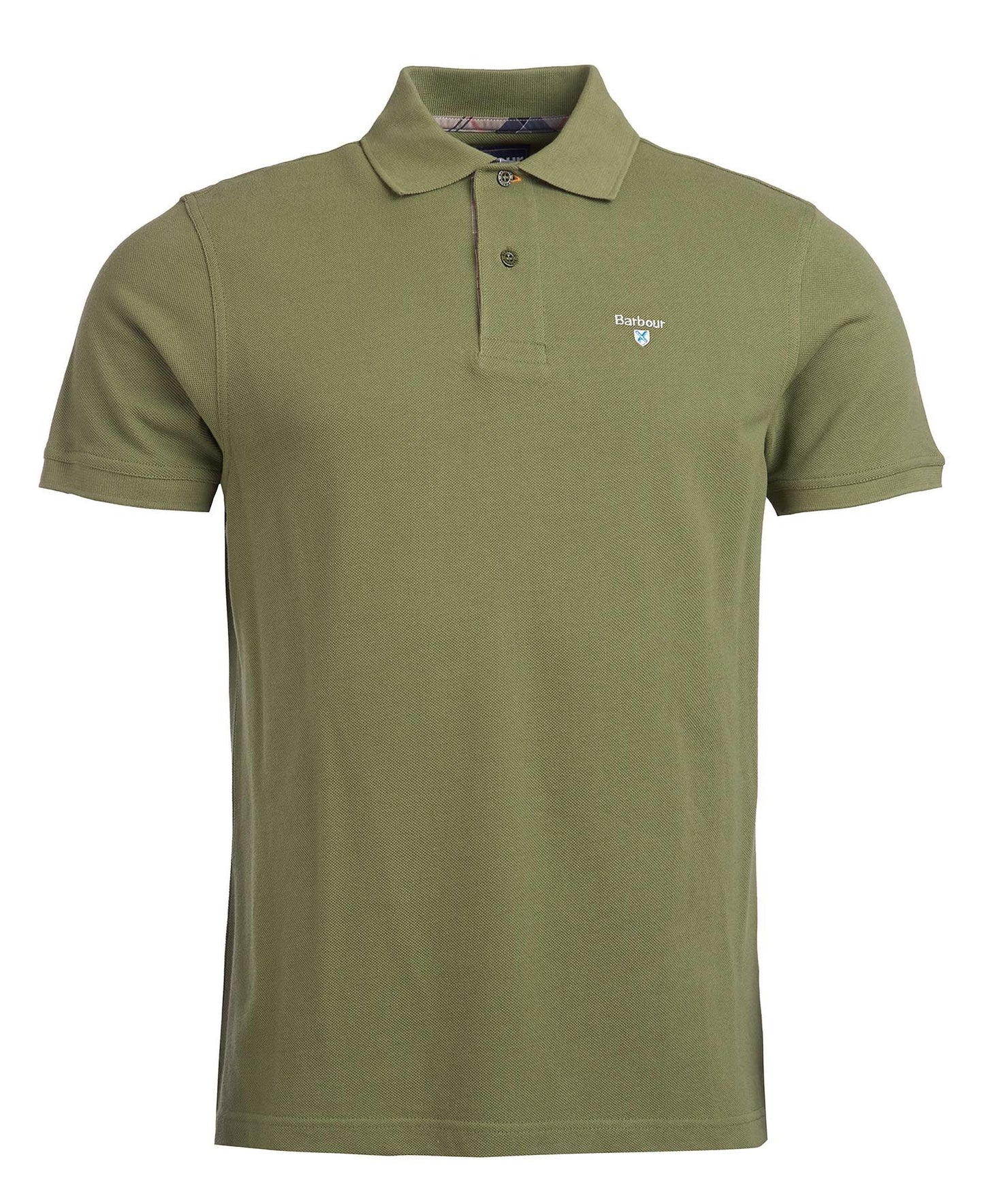 BARBOUR Polo uomo maniche corte in piquè con inserti tartan sotto ai bottoni e collo