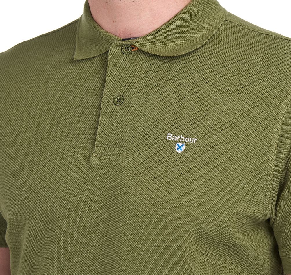 BARBOUR Polo uomo maniche corte in piquè con inserti tartan sotto ai bottoni e collo