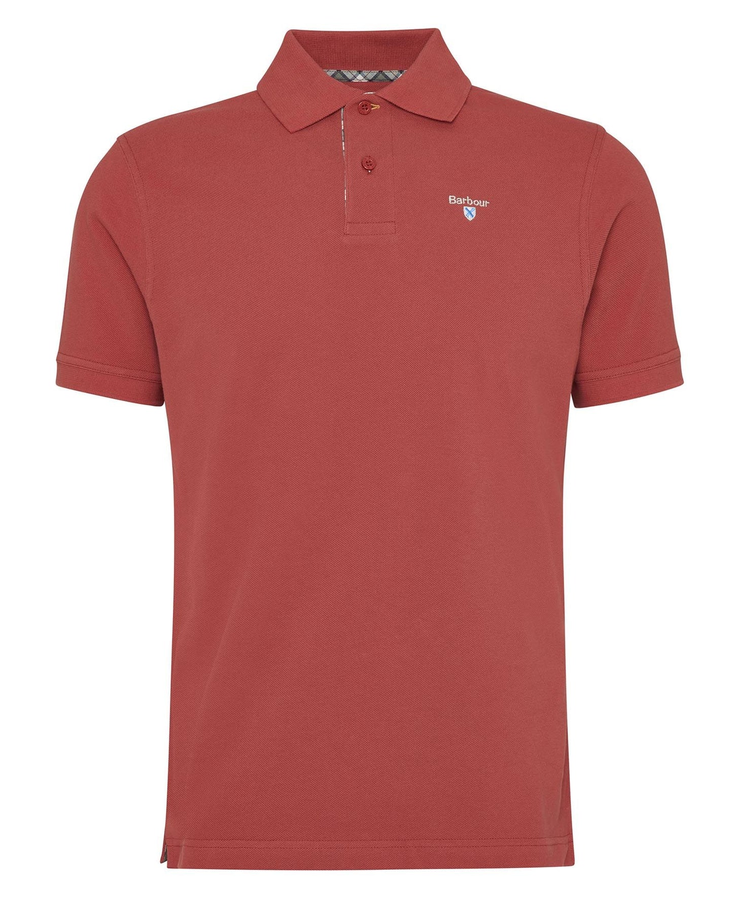 BARBOUR Polo uomo maniche corte in piquè con inserti tartan sotto ai bottoni e collo