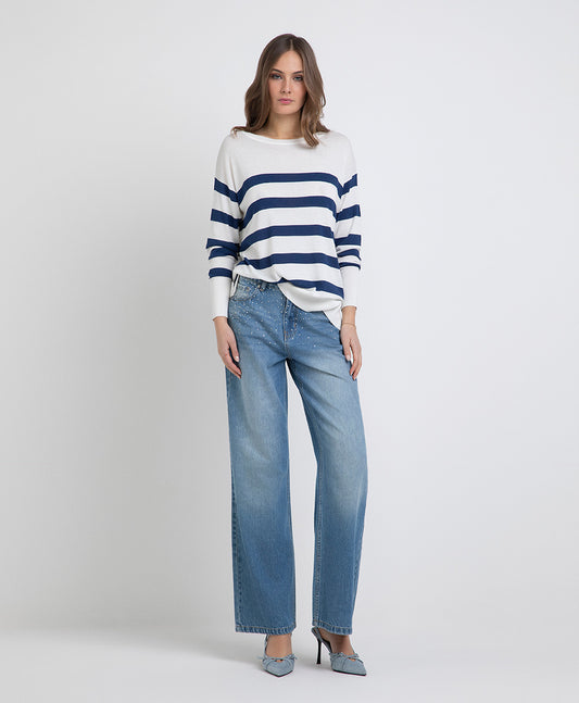 MARKUP Jeans donna wide leg con pioggia di strass