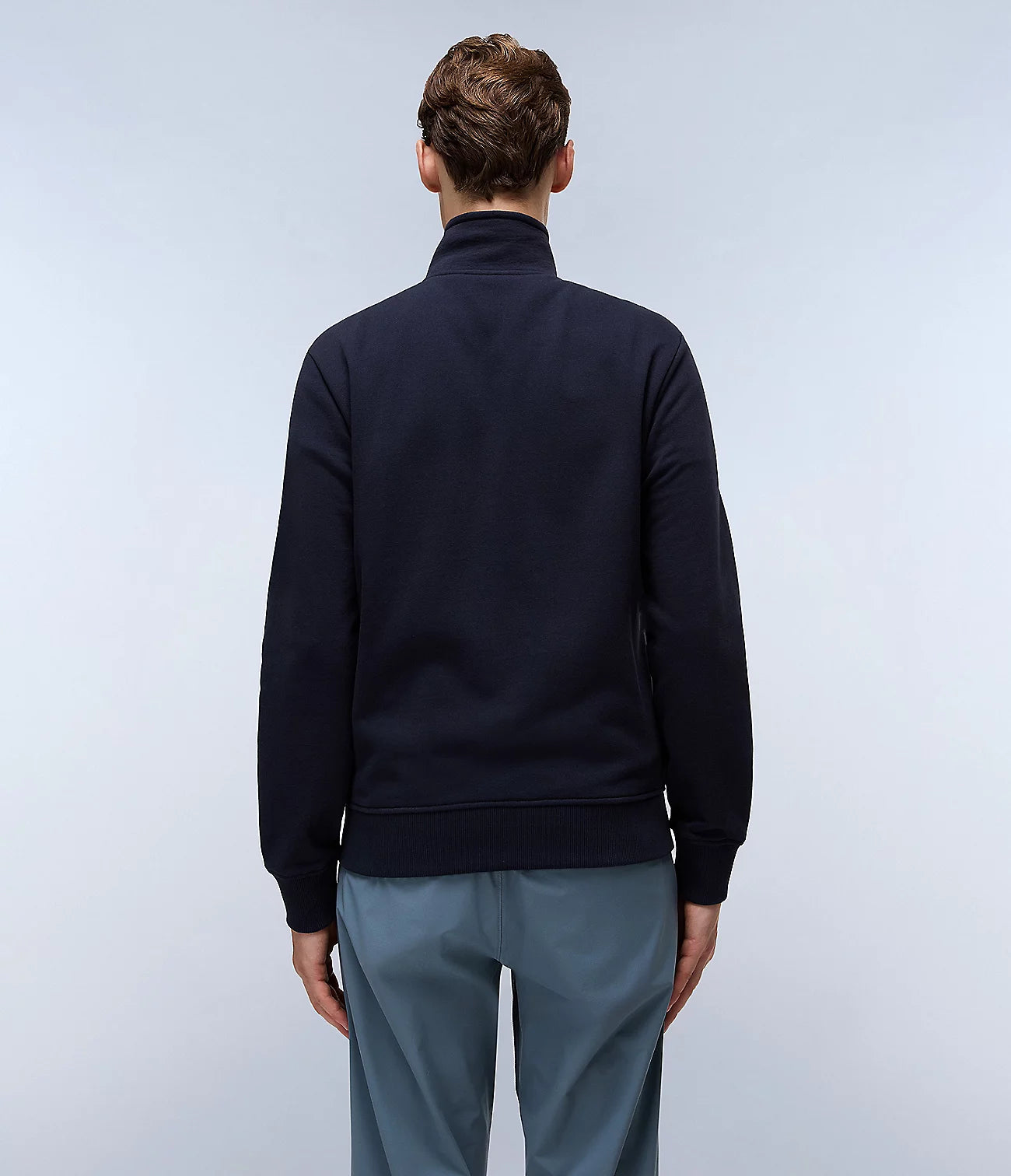 NAPAPIJRI Felpa con zip senza cappuccio blu notte con bandierina sul petto BALIS FZ