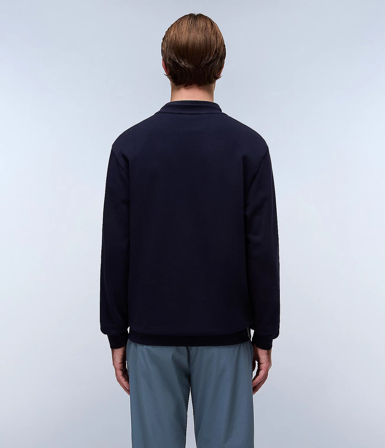 NAPAPIJRI Felpa uomo girocolo blu con maxi logo frontale AYLMER