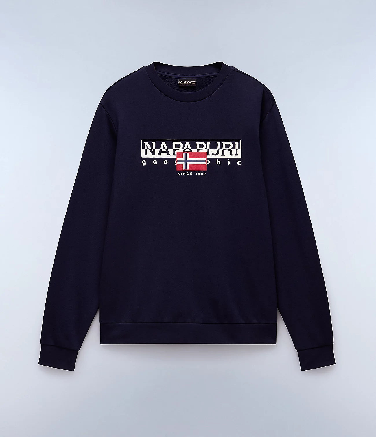 NAPAPIJRI Felpa uomo girocolo blu con maxi logo frontale AYLMER