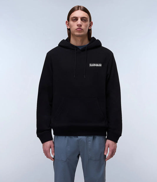 NAPAPIJRI Felpa uomo con cappuccio nera e maxi stampa sulla schiena B-SOVANA H