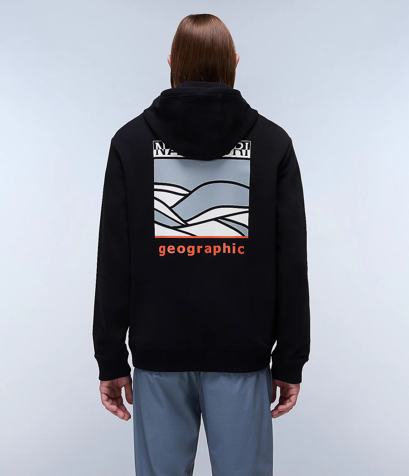 NAPAPIJRI Felpa uomo con cappuccio nera e maxi stampa sulla schiena B-SOVANA H