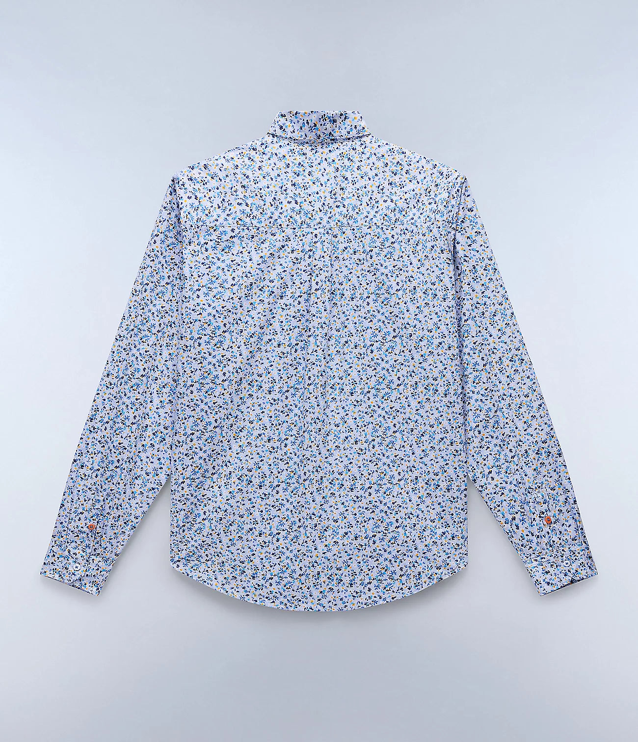 NAPAPIJRI Camicia uomo fantasia microfiore celeste blu bianco ocra G-RONGE LS