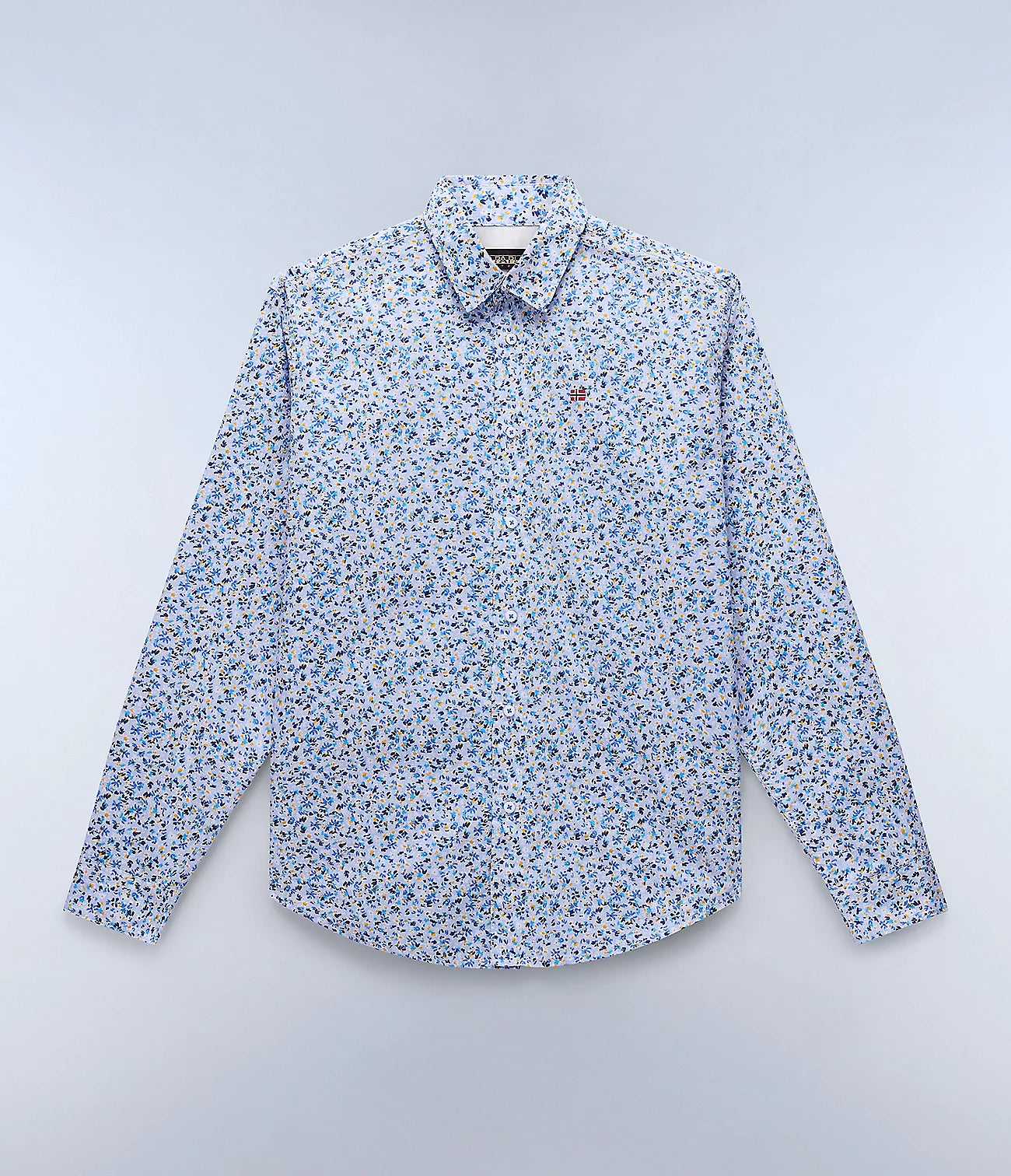 NAPAPIJRI Camicia uomo fantasia microfiore celeste blu bianco ocra G-RONGE LS