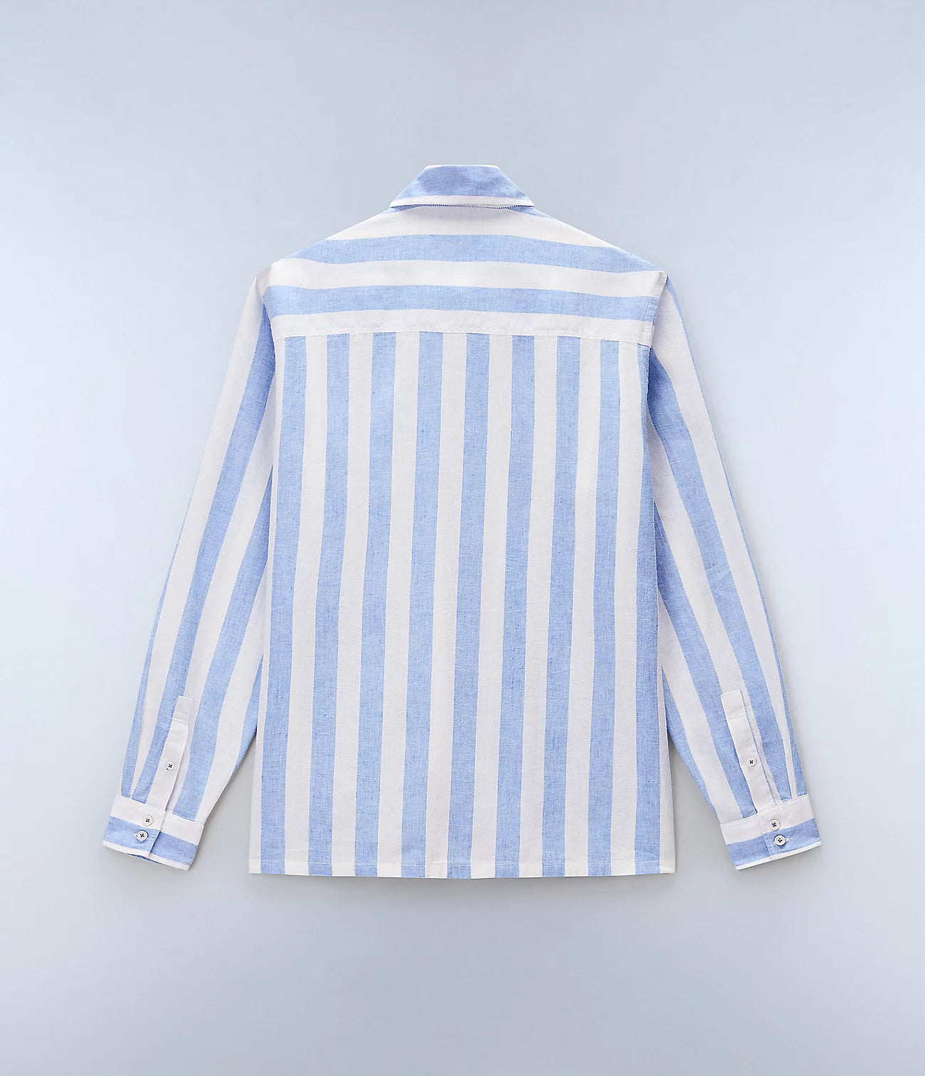 NAPAPIJRI Camicia uomo misto lino maniche lunghe e taschino G-BROLIO celeste e bianco