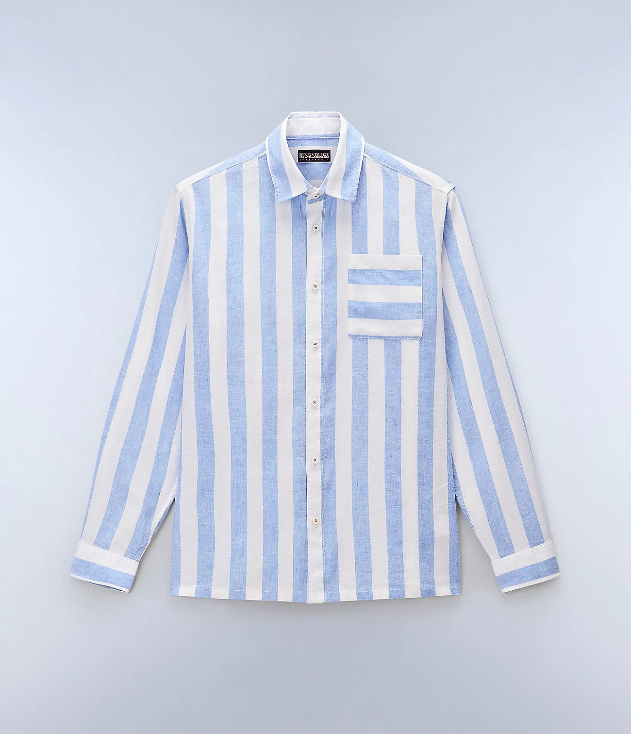 NAPAPIJRI Camicia uomo misto lino maniche lunghe e taschino G-BROLIO celeste e bianco