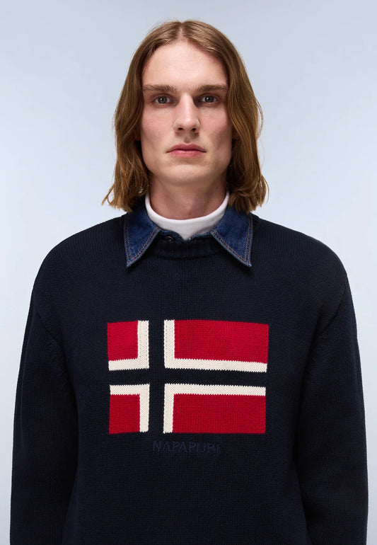NAPAPIJRI Maglia girocollo con bandiera ricamata D-MURA