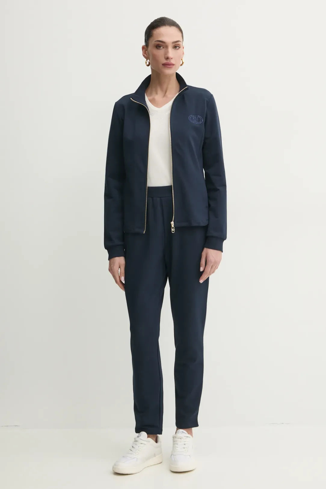 LIU JO Completo in jersey blu, felpa fullzip con logo e pantaloni slim con molla in vita