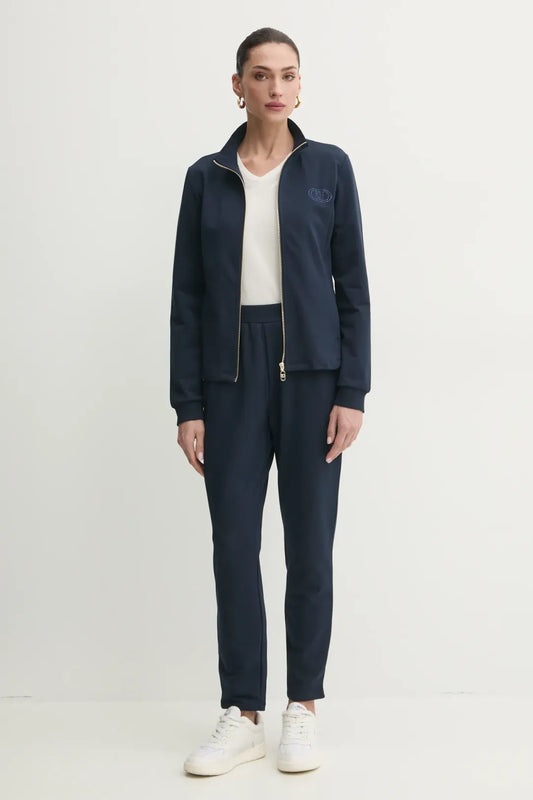 LIU JO Completo in jersey blu, felpa fullzip con logo e pantaloni slim con molla in vita