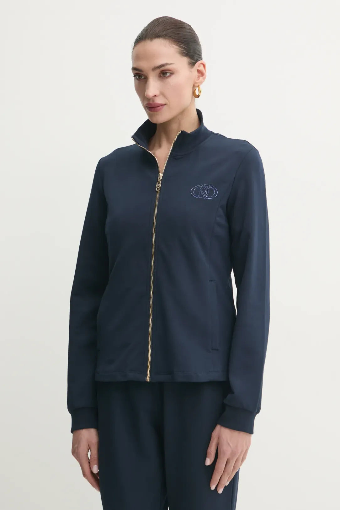 LIU JO Completo in jersey blu, felpa fullzip con logo e pantaloni slim con molla in vita