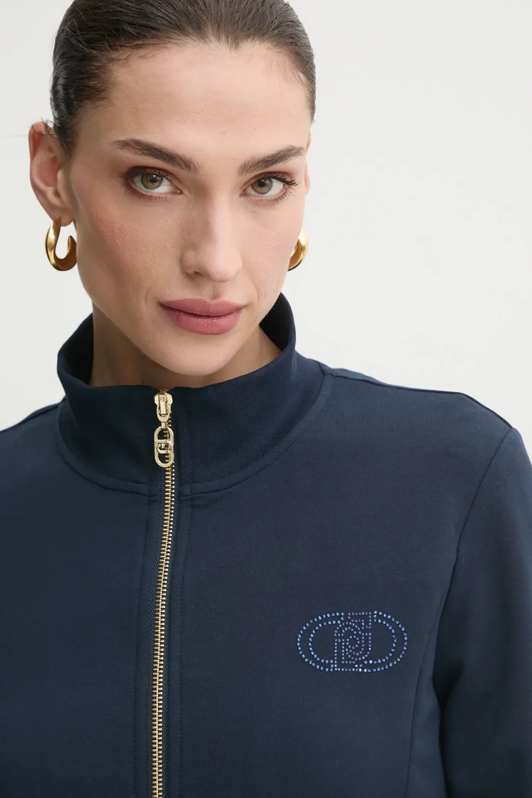 LIU JO Completo in jersey blu, felpa fullzip con logo e pantaloni slim con molla in vita
